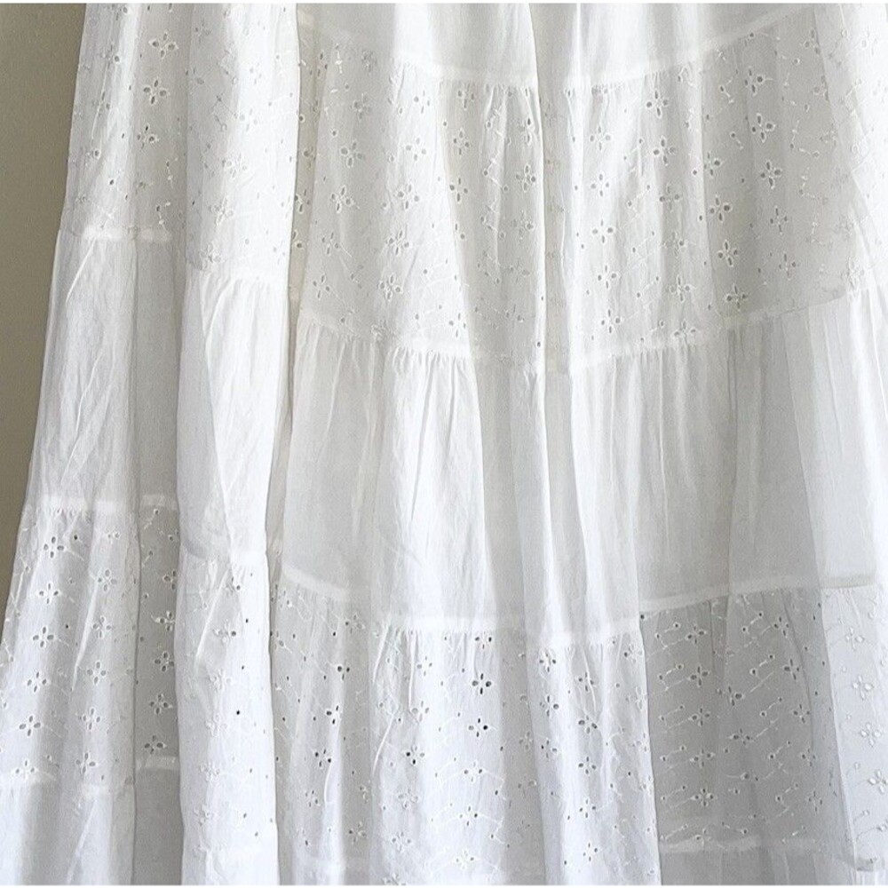 Claudia Richard White Boho Maxi Skirt Plus Size 1X Eyelet Tiered Elastic Waist - Picture 8 of 9